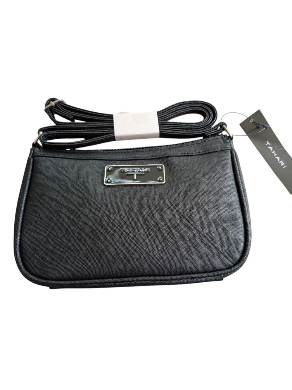 NEW Tahari Saffiano Small Black Crossbody with Dust Bag